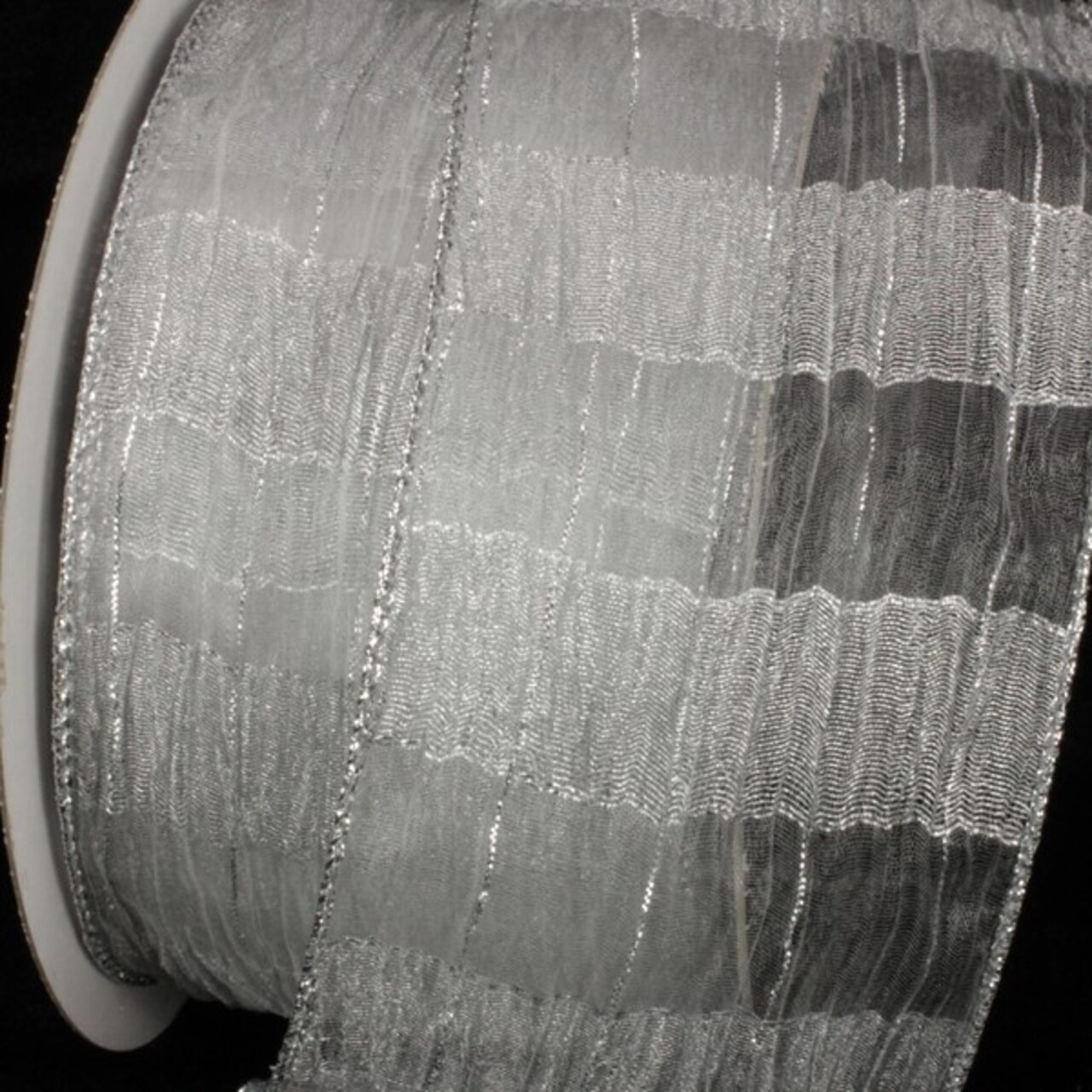 The Ribbon People White and Silver Sheer Isadora Plaid Wire Edged Craft Ribbon 3" x 20 Yards